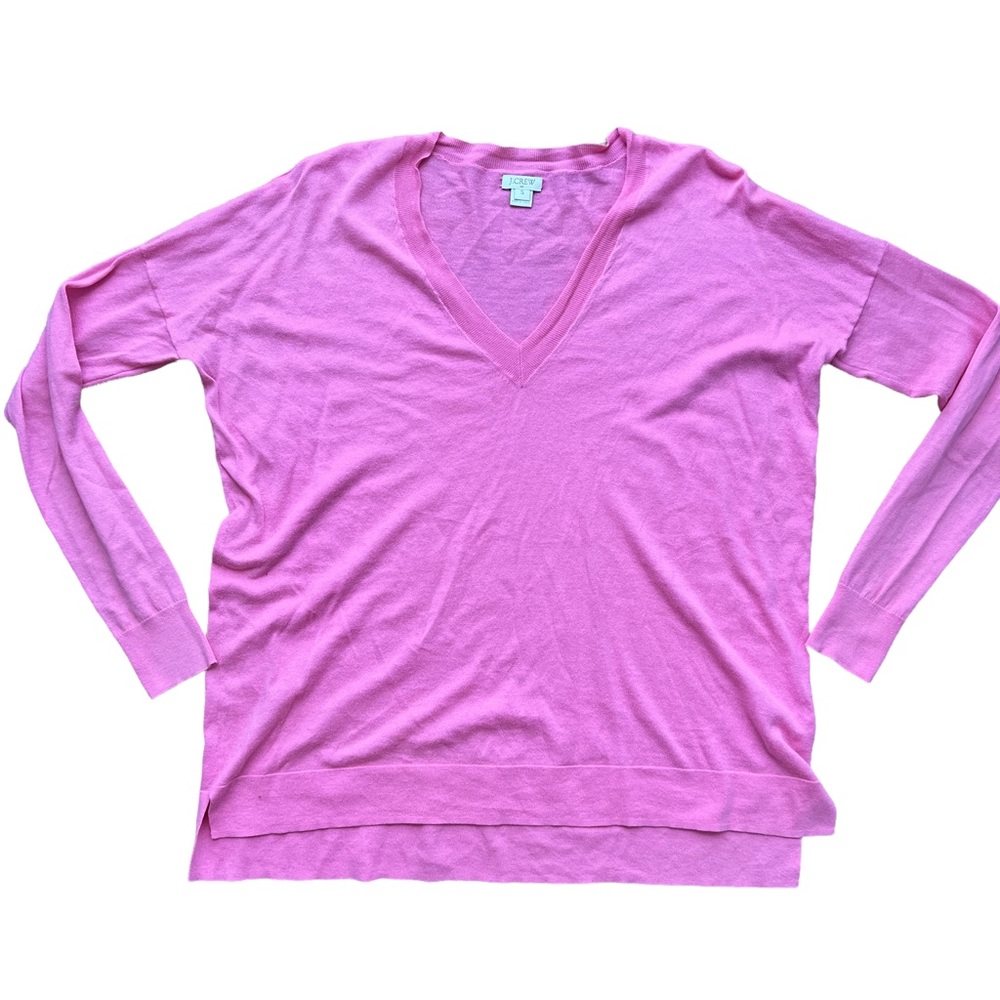 J CREW Womens Bright Pink Cotton Knit Top Small Loose Fit